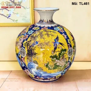 Bình Hút Lộc Tứ Cảnh Nền Gấm Vàng Vẽ Vàng H45 - Mã TL461 - Ảnh 2