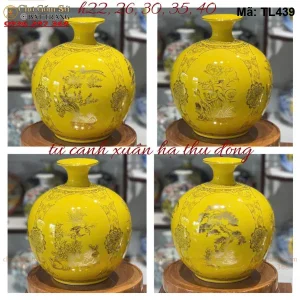 Bình Hút Lộc Tứ Cảnh Vẽ Vàng Màu Vàng - Mã TL439