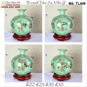 Bình Hút Lộc Vạn Sự Như Ý Vẽ Vàng Màu Xanh Mint - Mã TL448