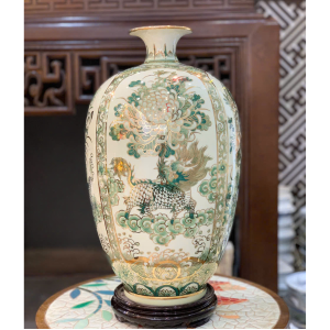 Bình Hút Lộc Tứ Linh Men Hoàng Thổ Vẽ Vàng H50