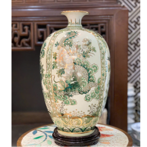 Bình Hút Lộc Tứ Linh Men Hoàng Thổ Vẽ Vàng H50