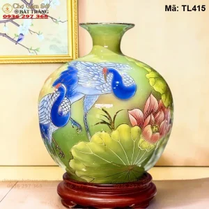 Bình Hút Tài Lộc Cảnh Sen Hạc Vẽ Vàng H30 - Mã TL415