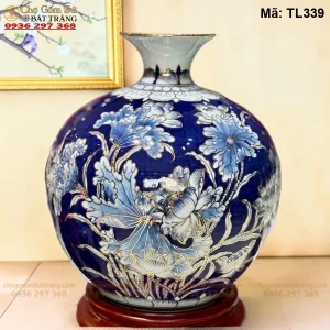 Bình Hút Tài Lộc Chữ Lộc Men Lam Vẽ Vàng H30 - Mã TL339 - Ảnh 2