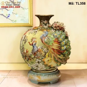 Bình Hút Tài Lộc Công Danh Phú Quý Men Loang Đắp Nổi Vẽ Vàng - Mã TL358