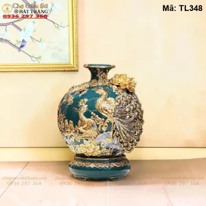 Bình Hút Tài Lộc Công Danh Phú Quý Xanh Lục Bảo Đắp Nổi Vẽ Vàng - Mã TL348