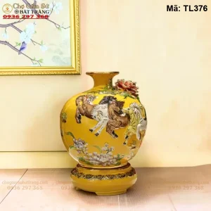 Bình Hút Tài Lộc Mã Đáo Thành Công Vàng Đắp Nổi Vẽ Vàng - Mã TL376