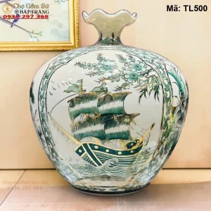 Bình Hút Tài Lộc Nhị Cảnh Thuận Buồm Xuôi Gió Công Danh Phú Quý Men Hoàng Thổ H35 - Mã TL500 - Ảnh 2