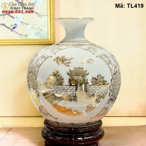 Bình Hút Tài Lộc Tam Cảnh Hà Nội Vẽ Vàng - Mã TL419