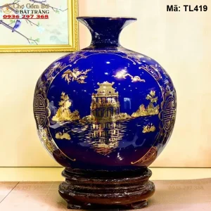 Bình Hút Tài Lộc Tam Cảnh Hà Nội Vẽ Vàng - Mã TL419 - Ảnh 2