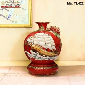 Bình Hút Tài Lộc Thuận Buồm Xuôi Gió Đỏ Đắp Nổi Vẽ Vàng - Mã TL422