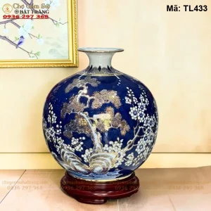 Bình Hút Tài Lộc Thuận Buồm Xuôi Gió Men Lam Vẽ Vàng H30 - Mã TL433 - Ảnh 2