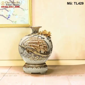 Bình Hút Tài Lộc Thuận Buồm Xuôi Gió Men Rạn Đắp Nổi Vẽ Vàng - Mã TL429
