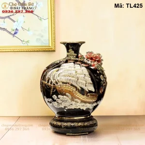 Bình Hút Tài Lộc Thuận Buồm Xuôi Gió Xanh Coban Đắp Nổi Vẽ Vàng - Mã TL425
