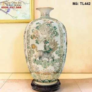Bình Hút Tài Lộc Tứ Linh Men Hoàng Thổ Vẽ Vàng H50 - Mã TL442