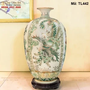 Bình Hút Tài Lộc Tứ Linh Men Hoàng Thổ Vẽ Vàng H50 - Mã TL442 - Ảnh 2