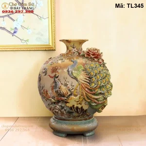 Bình Phong Thủy Công Danh Phú Quý Màu Loang Đắp Nổi Vẽ Vàng - Mã TL345