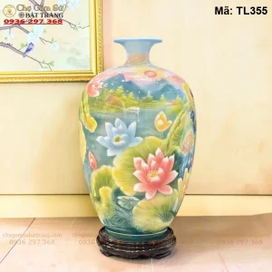 Bình Tài Lộc Dáng Cao Vẽ Sen Phú Quý H50 - Mã TL355