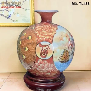Bình Tài Lộc Nhị Cảnh Thuận Buồm Xuôi Gió Công Danh Phú Quý Vẽ Vàng H35 - Mã TL488
