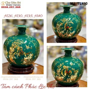 Bình Tài Lộc Phong Thủy Phúc Lộc Thọ Vẽ Vàng Màu Xanh Lục - Mã TL410