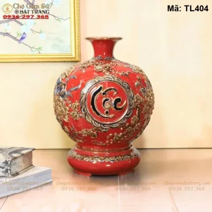 Bình Tài Lộc Phúc Lộc Thọ Đỏ Đắp Nổi Vẽ Vàng - Mã TL404