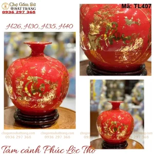 Bình Tài Lộc Phúc Lộc Thọ Vẽ Vàng Màu Đỏ - Mã TL407