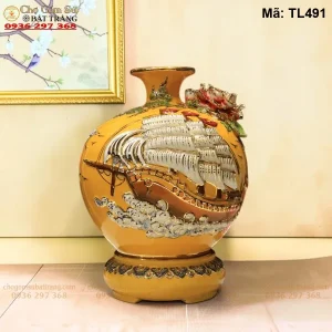 Bình Tài Lộc Thuận Buồm Xuôi Gió Vàng Đắp Nổi Vẽ Vàng - Mã TL491