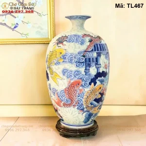 Bình Tích Lộc Cá Chép Vượt Vũ Môn H50 Nền Gấm Ngọc - Mã TL467