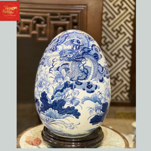 Trứng Tài Lộc – Long Quấn Thủy Men Lam H46