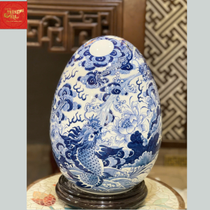 Trứng Tài Lộc – Long Quấn Thủy Men Lam H46