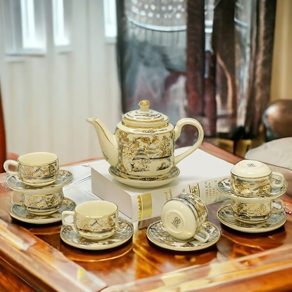 Bộ ấm trà họa tiết đồng quê với phong cách trang nhã