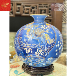 Bình Hút Lộc-Mã Nghênh Phúc Lộc Vẽ Vàng H32