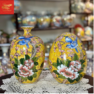 Trứng Tài Lộc Nền Gấm Vàng Chim Hoa