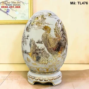 Trứng Tài Lộc Kim Kê Đại Cát Trắng Vẽ Vàng - Mã TL476