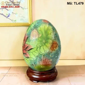 Trứng Tài Lộc Liên Hoa Cát Tường Men Lam Vẽ Vàng H28 - Mã TL479