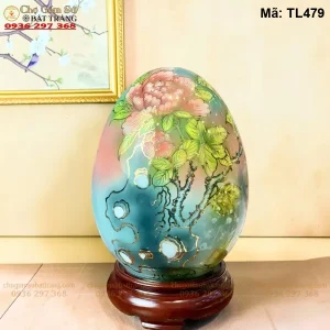 Trứng Tài Lộc Liên Hoa Cát Tường Men Lam Vẽ Vàng H28 - Mã TL479 - Ảnh 2