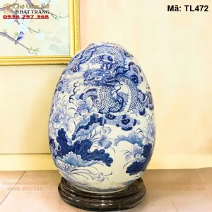 Trứng Tài Lộc Long Quấn Thủy Men Lam H46 - Mã TL472