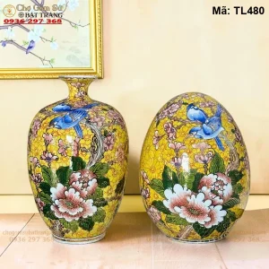 Trứng Tài Lộc Nền Gấm Vàng Chim Hoa - Mã TL480