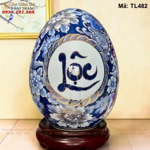 Trứng Tài Lộc Phúc Lộc Tài Men Lam Vẽ Vàng H28 - Mã TL482