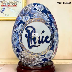 Trứng Tài Lộc Phúc Lộc Tài Men Lam Vẽ Vàng H28 - Mã TL482 - Ảnh 2