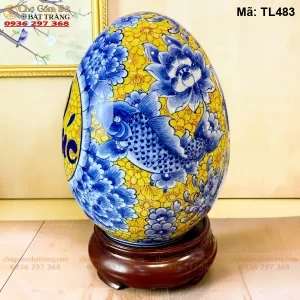 Trứng Tài Lộc Phúc Niên Niên Hữu Dư Men Lam Vẽ Vàng H28 - Mã TL483 - Ảnh 2