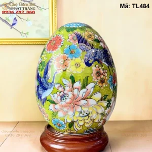 Trứng Tài Lộc Sen Hạc Vẽ Vàng H28 - Mã TL484